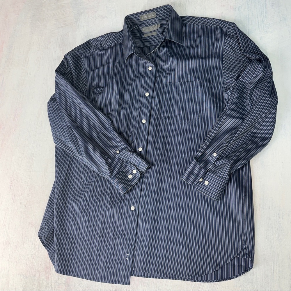 Daniel Cremieux Button Down Shirt Long Sleeve Non Iron blue striped XL sign coll